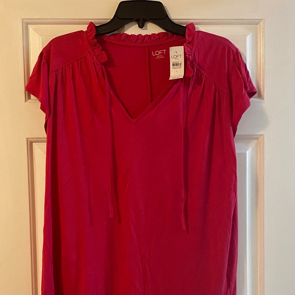 LOFT Women's Vivid Pink Ruffle Top
